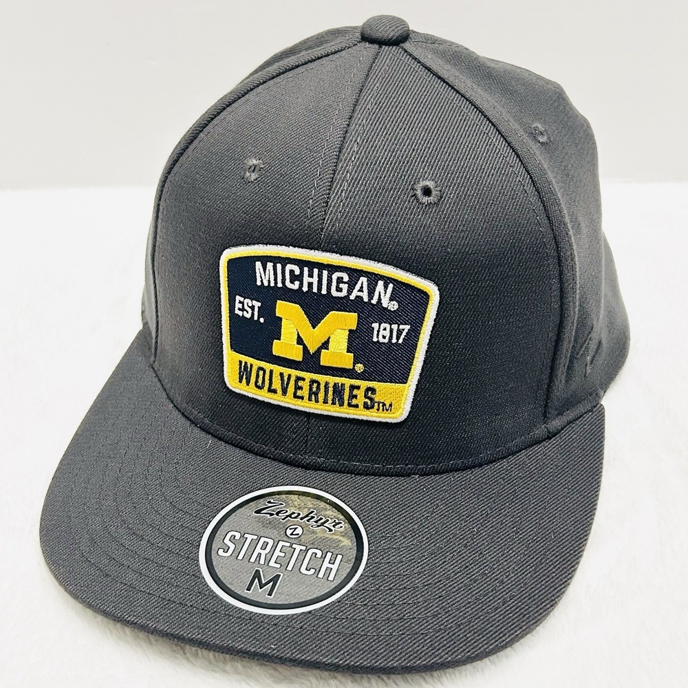 Zephyr‎ Michigan Wolverines Logo Flat Hat Cap Stretch Flex Medium Dark Gray NCAA